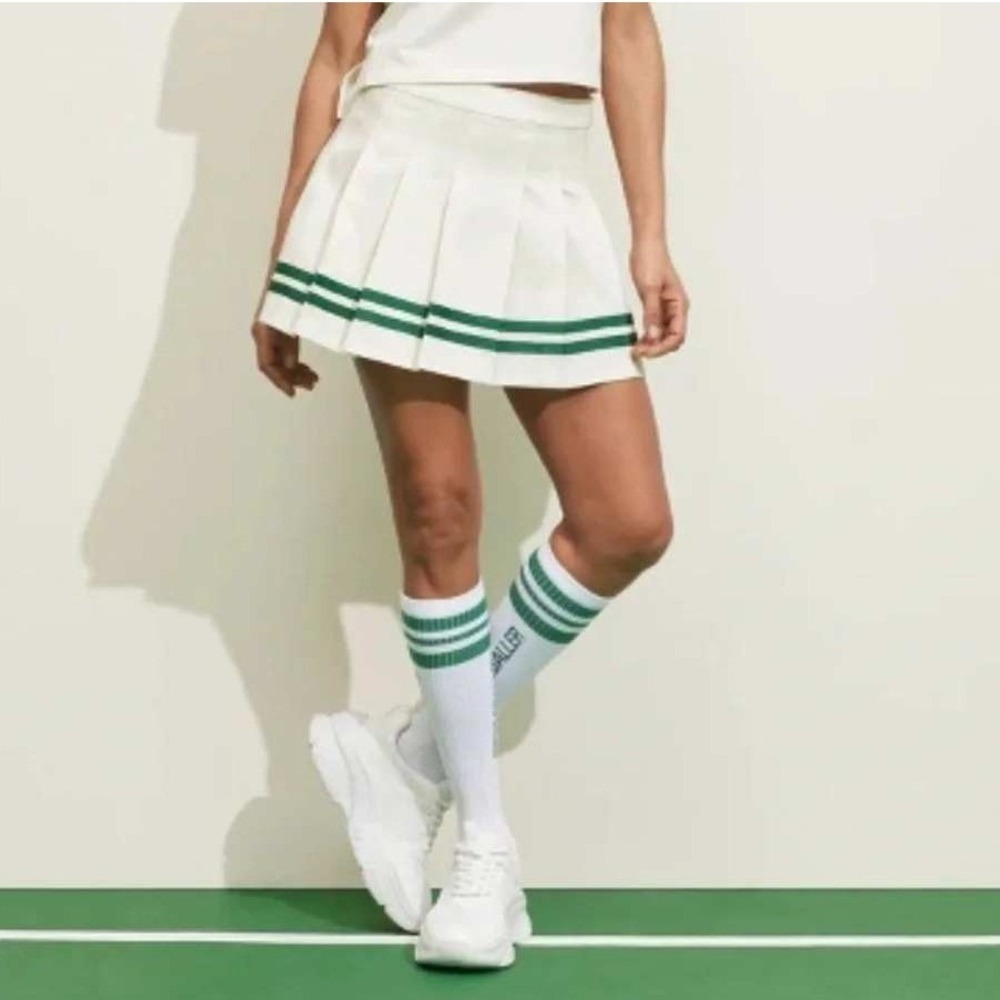 Prince Pickleball Pleated Mini Skirt Women Size XS Cream Green Striped Tennis